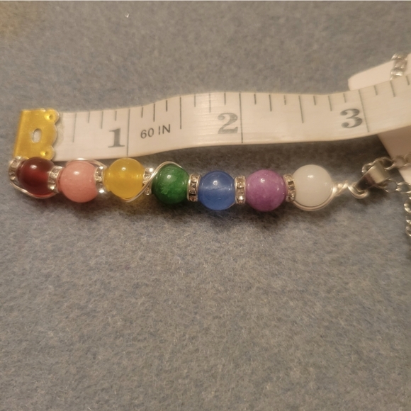 Silver and Chakra Beads Dangle Necklace - Picture 4 of 7